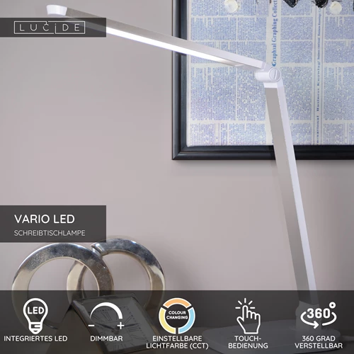 Lucide VARIO LED - Schreibtischlampe - LED Dim. - CCT - 1x8W 2700K/6500K - Weiß - USP